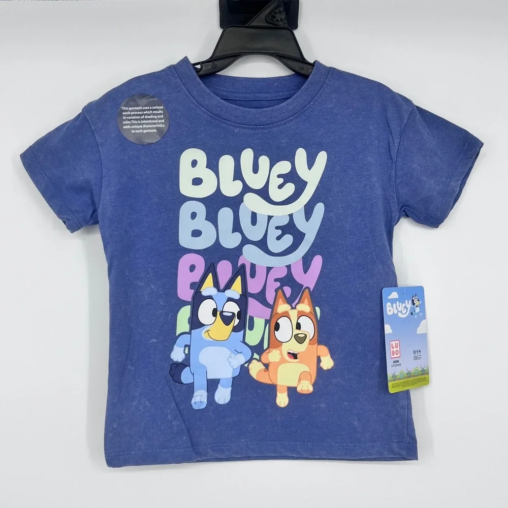 NWT Bluey Graphic T-Shirt Kids 3T Blue‎ Mineral Wash Bingo Short Sleeve Cartoon
